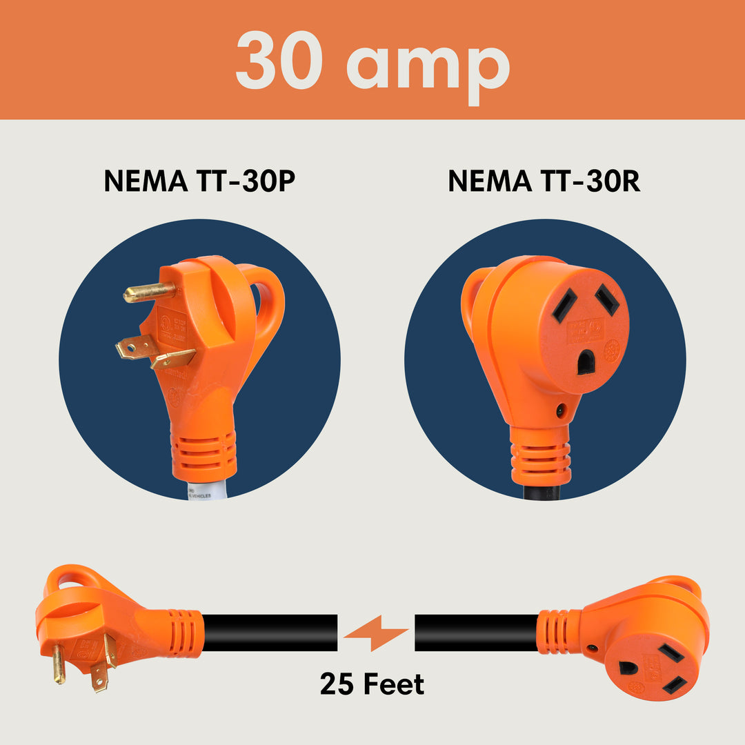 TechnoRV 30-Amp Indoor/Outdoor Extension Cord – 25ft