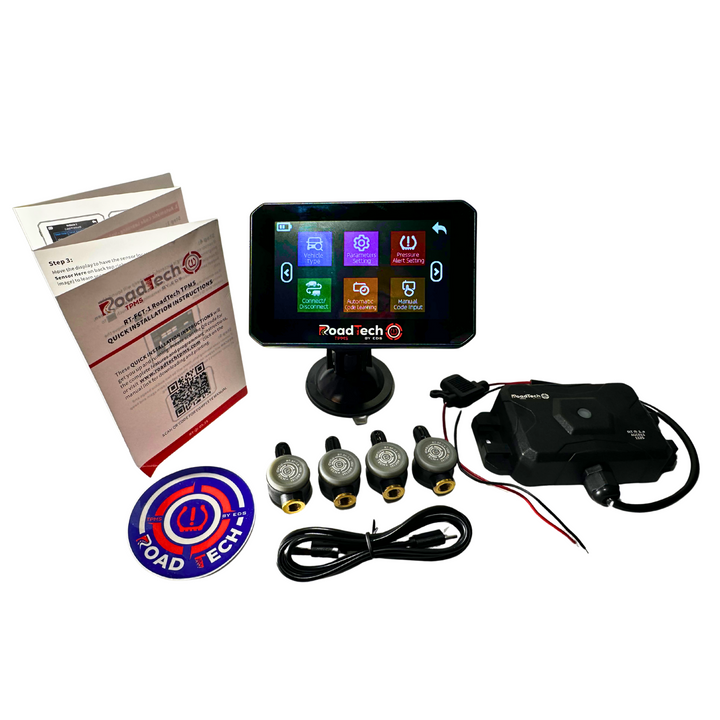 RoadTech TPMS Kit 4-12 Flow Through Sensors – Tire Pressure Monitoring System for RVs, Trailers & Tow Vehicles