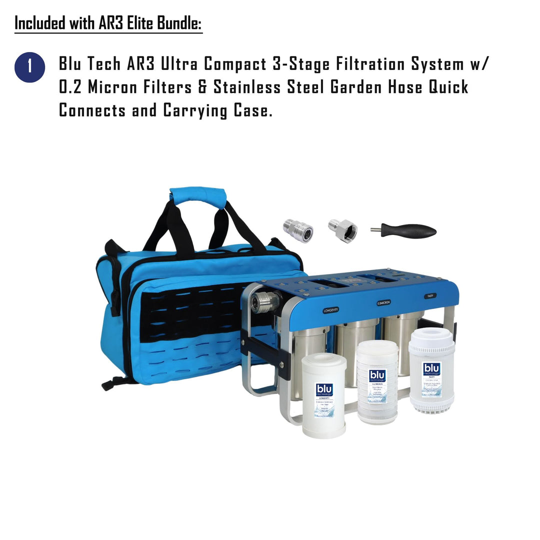 GoBluTech AR3 ELITE Bundle | Fully Equipped 3-Stage Filtration System, Water Softener, (3) Stainless Steel Quick Connect Hoses and Filters Installed