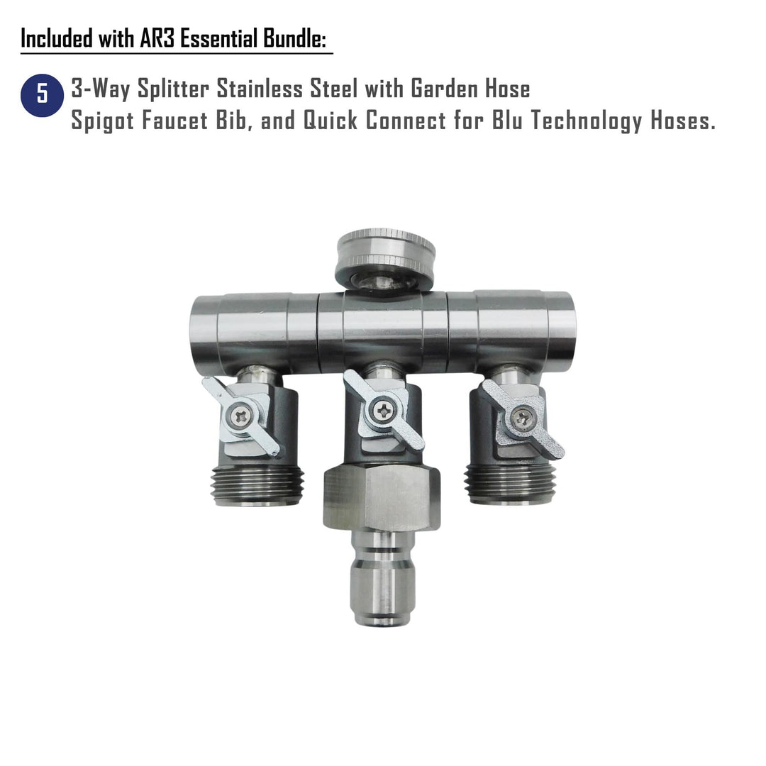 GoBluTech AR3 ESSENTIAL Bundle | Fully Equipped 3-Stage Filtration System, Stainless Steel Quick Connect Hoses, Pressure Regulator, 3 Way Splitter, and Filters Installed