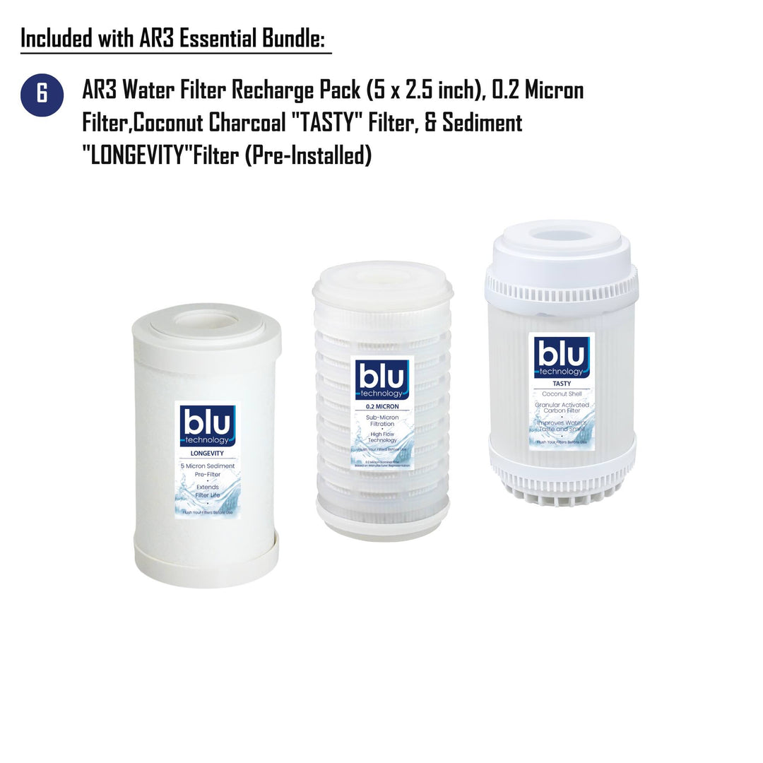 GoBluTech AR3 ESSENTIAL Bundle | Fully Equipped 3-Stage Filtration System, Stainless Steel Quick Connect Hoses, Pressure Regulator, 3 Way Splitter, and Filters Installed