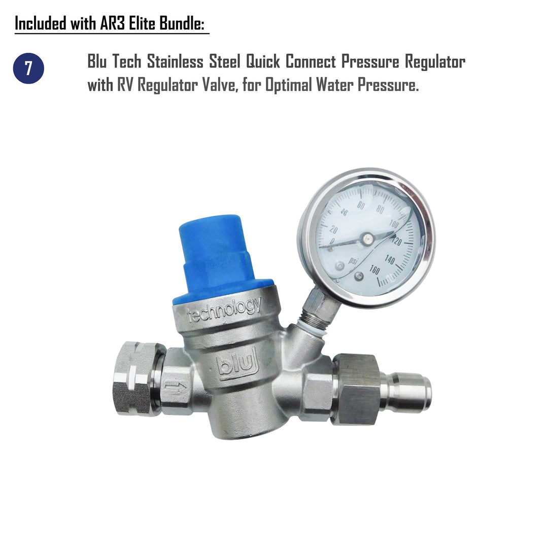 GoBluTech AR3 ELITE Bundle | Fully Equipped 3-Stage Filtration System, Water Softener, (3) Stainless Steel Quick Connect Hoses and Filters Installed