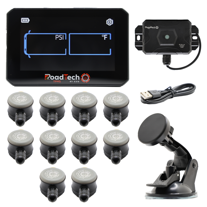 RoadTech TPMS Kit 4-12 Flow Through Sensors – Tire Pressure Monitoring System for RVs, Trailers & Tow Vehicles