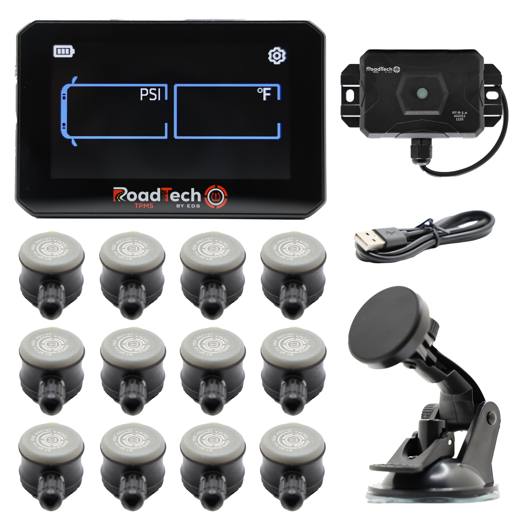 RoadTech TPMS Kit 4-12 Flow Through Sensors – Tire Pressure Monitoring System for RVs, Trailers & Tow Vehicles