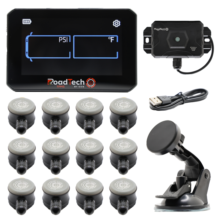 RoadTech TPMS Kit 4-12 Flow Through Sensors – Tire Pressure Monitoring System for RVs, Trailers & Tow Vehicles