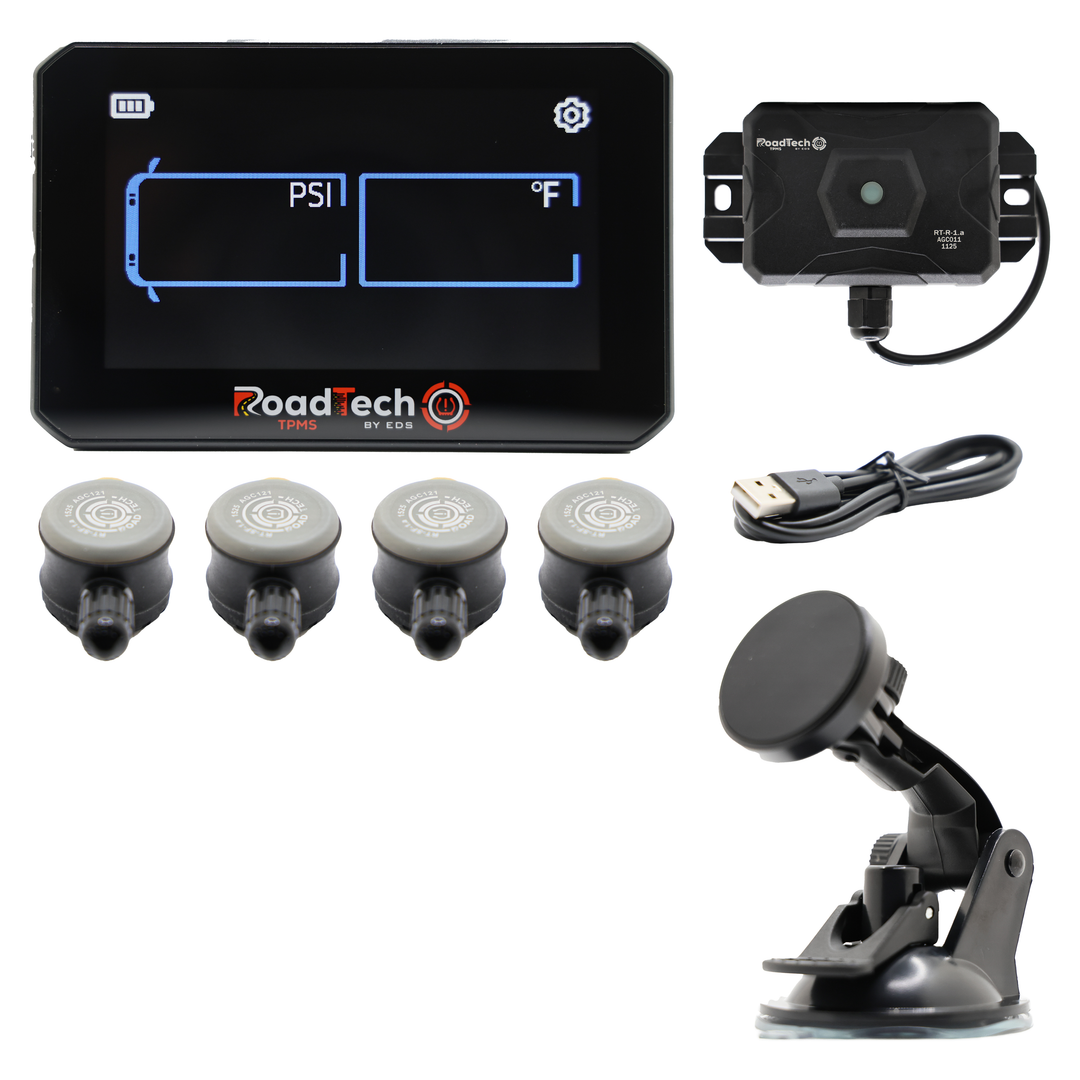 RoadTech TPMS Kit 4-12 Flow Through Sensors – Tire Pressure Monitoring System for RVs, Trailers & Tow Vehicles
