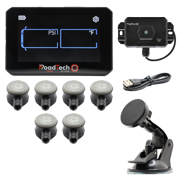 RoadTech TPMS Kit 4-12 Flow Through Sensors – Tire Pressure Monitoring System for RVs, Trailers & Tow Vehicles