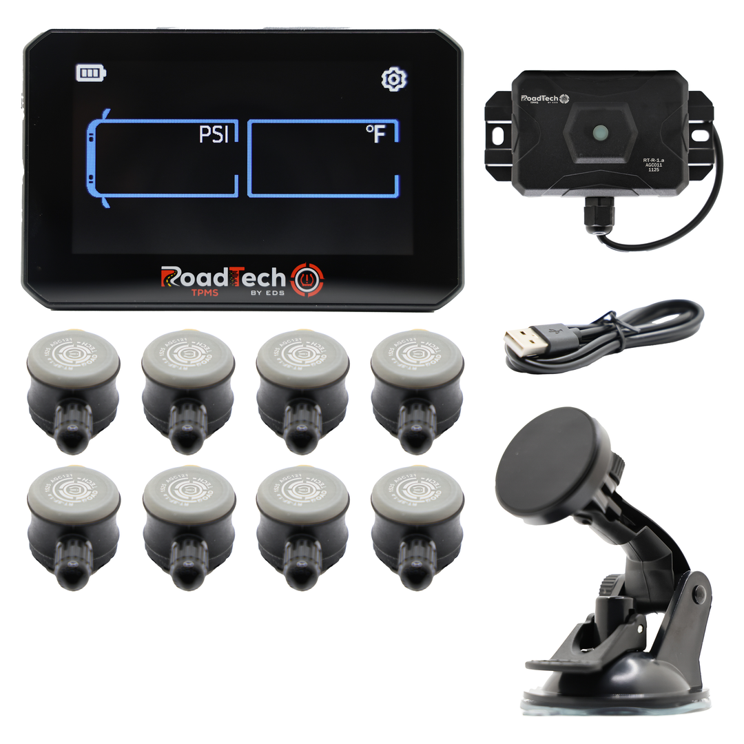RoadTech TPMS Kit 4-12 Flow Through Sensors – Tire Pressure Monitoring System for RVs, Trailers & Tow Vehicles