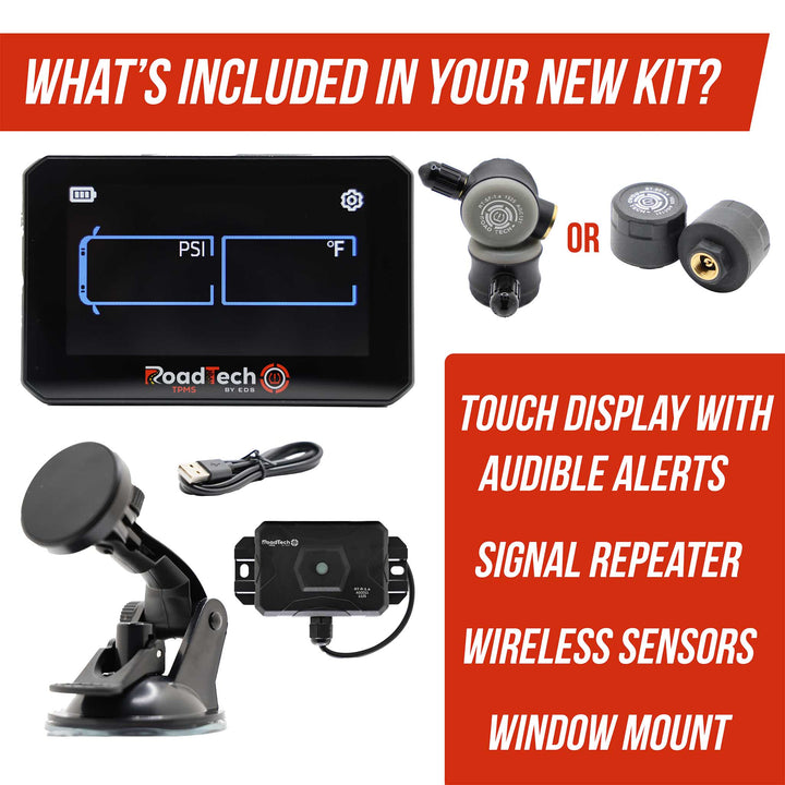RoadTech TPMS Kit 4-12 Flow Through Sensors – Tire Pressure Monitoring System for RVs, Trailers & Tow Vehicles