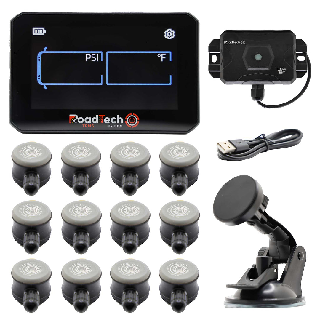 RoadTech TPMS Kit 4-12 Flow Through Sensors – Tire Pressure Monitoring System for RVs, Trailers & Tow Vehicles