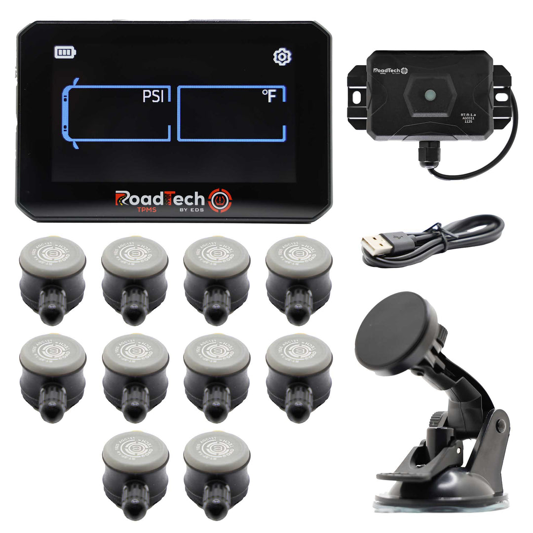 RoadTech TPMS Kit 4-12 Flow Through Sensors – Tire Pressure Monitoring System for RVs, Trailers & Tow Vehicles