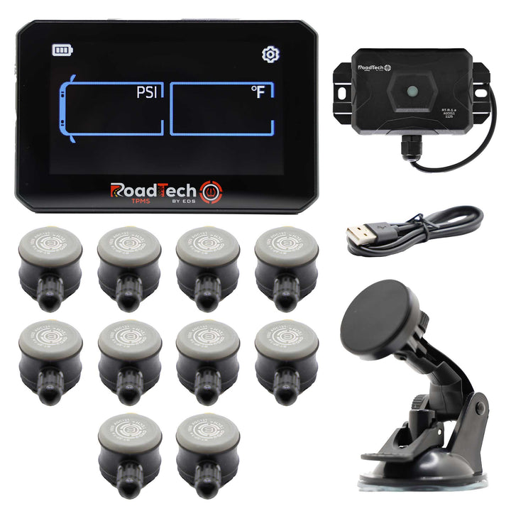 RoadTech TPMS Kit 4-12 Flow Through Sensors – Tire Pressure Monitoring System for RVs, Trailers & Tow Vehicles
