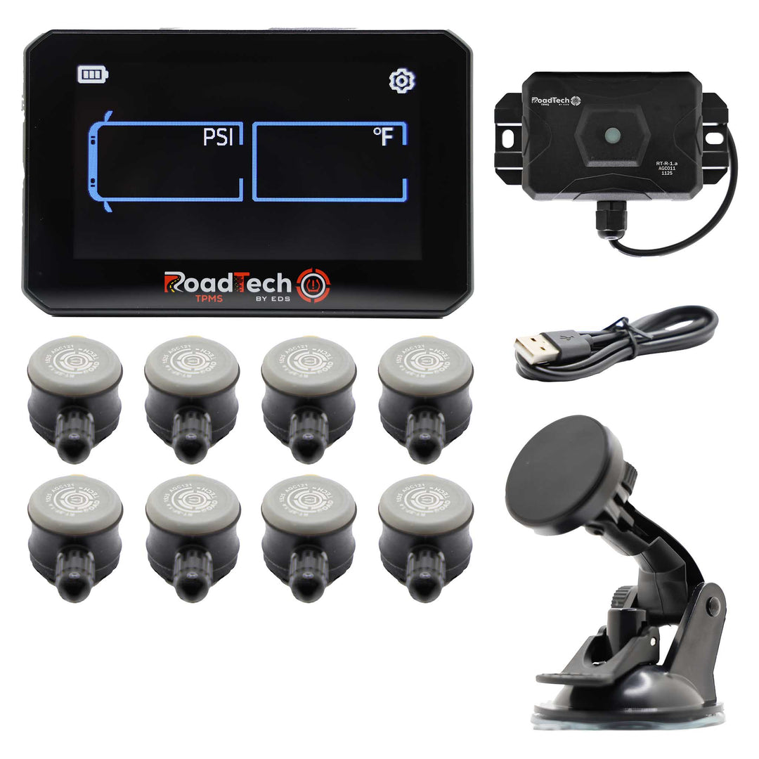 RoadTech TPMS Kit 4-12 Flow Through Sensors – Tire Pressure Monitoring System for RVs, Trailers & Tow Vehicles