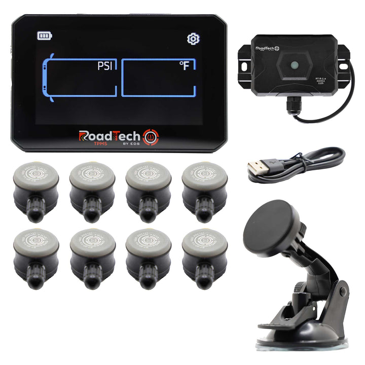 RoadTech TPMS Kit 4-12 Flow Through Sensors – Tire Pressure Monitoring System for RVs, Trailers & Tow Vehicles