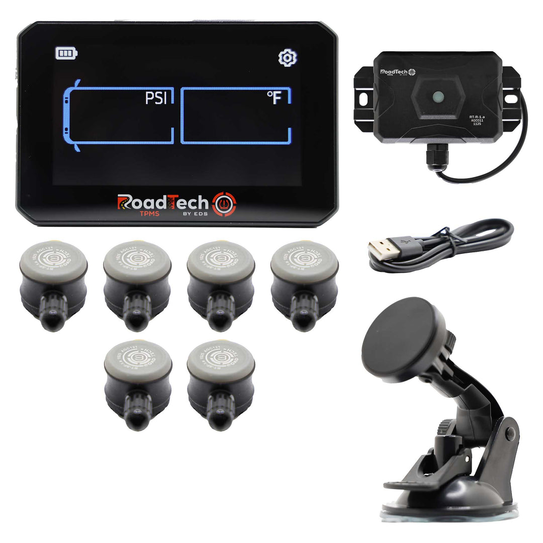RoadTech TPMS Kit 4-12 Flow Through Sensors – Tire Pressure Monitoring System for RVs, Trailers & Tow Vehicles