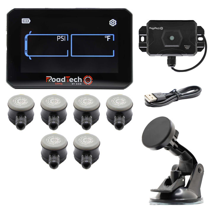 RoadTech TPMS Kit 4-12 Flow Through Sensors – Tire Pressure Monitoring System for RVs, Trailers & Tow Vehicles