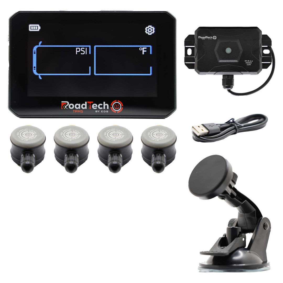 RoadTech TPMS Kit 4-12 Flow Through Sensors – Tire Pressure Monitoring System for RVs, Trailers & Tow Vehicles