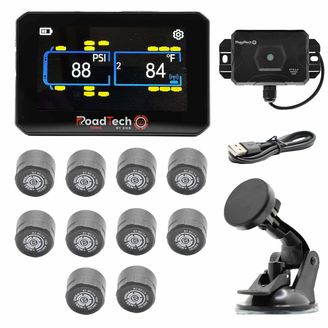 RoadTech TPMS Kit 4-12 Cap Sensors – Tire Pressure Monitoring System for RVs, Trailers & Tow Vehicles