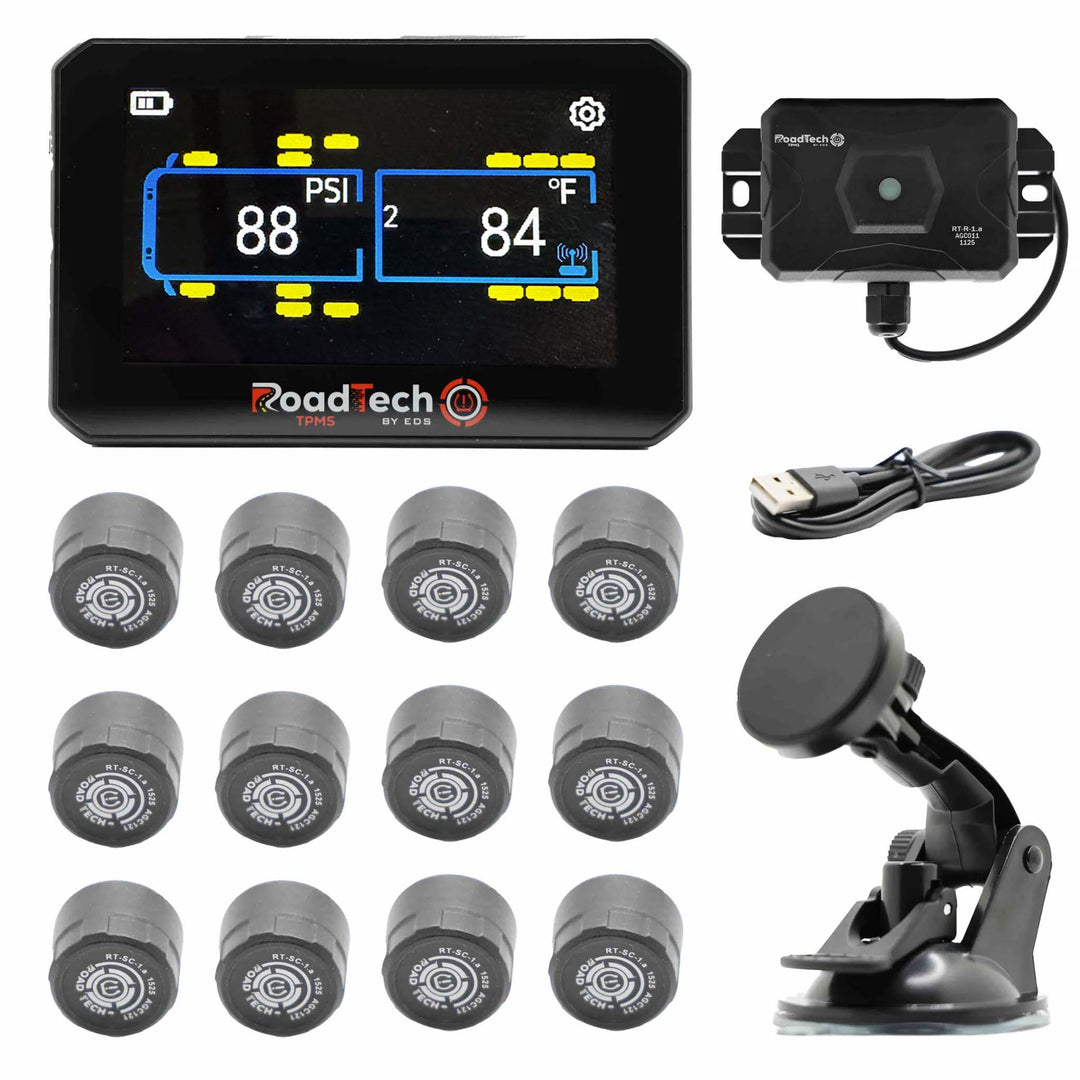 RoadTech TPMS Kit 4-12 Cap Sensors – Tire Pressure Monitoring System for RVs, Trailers & Tow Vehicles