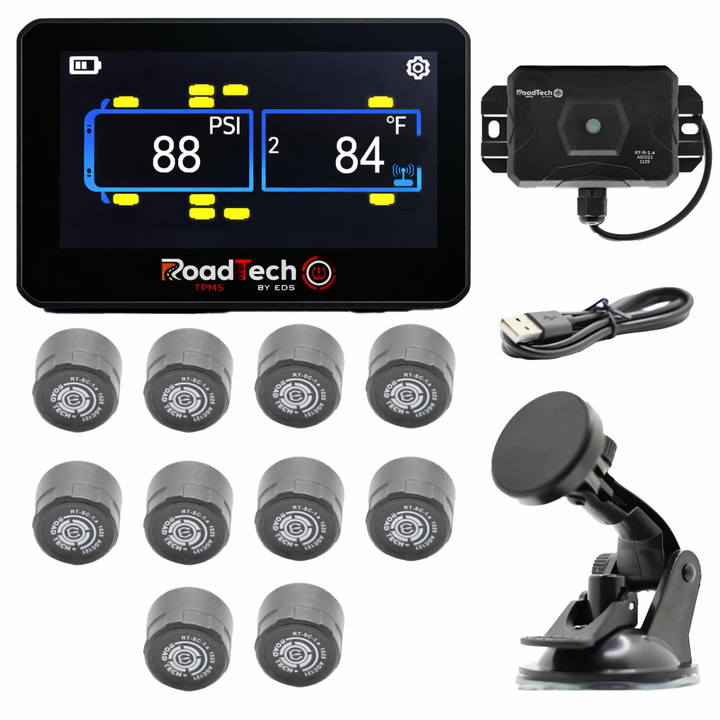 RoadTech TPMS Kit 4-12 Cap Sensors – Tire Pressure Monitoring System for RVs, Trailers & Tow Vehicles