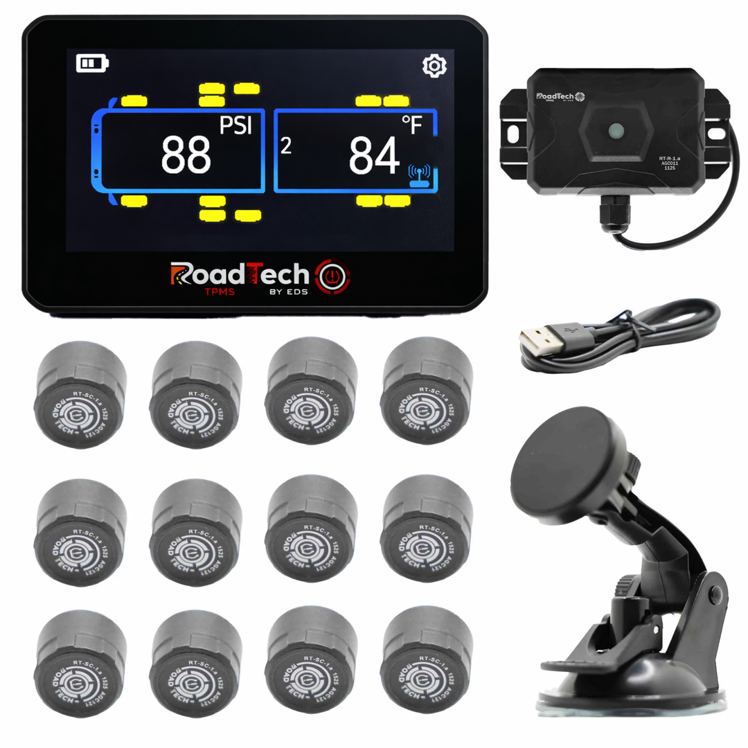 RoadTech TPMS Kit 4-12 Cap Sensors – Tire Pressure Monitoring System for RVs, Trailers & Tow Vehicles