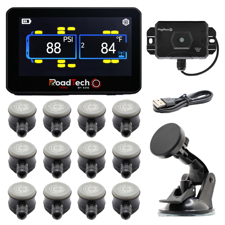 RoadTech TPMS Kit 4-12 Flow Through Sensors – Tire Pressure Monitoring System for RVs, Trailers & Tow Vehicles