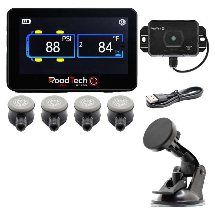 RoadTech TPMS Kit 4-12 Flow Through Sensors – Tire Pressure Monitoring System for RVs, Trailers & Tow Vehicles