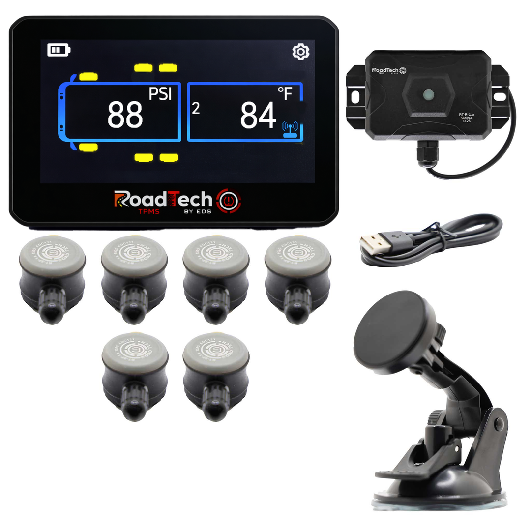 RoadTech TPMS Kit 4-12 Flow Through Sensors – Tire Pressure Monitoring System for RVs, Trailers & Tow Vehicles