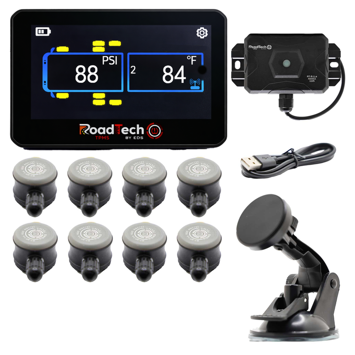 RoadTech TPMS Kit 4-12 Flow Through Sensors – Tire Pressure Monitoring System for RVs, Trailers & Tow Vehicles