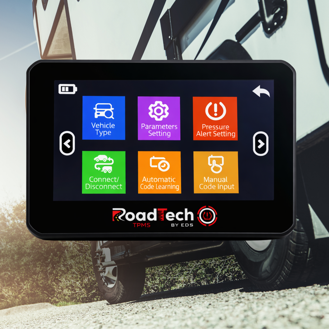 RoadTech TPMS Kit 4-12 Flow Through Sensors – Tire Pressure Monitoring System for RVs, Trailers & Tow Vehicles