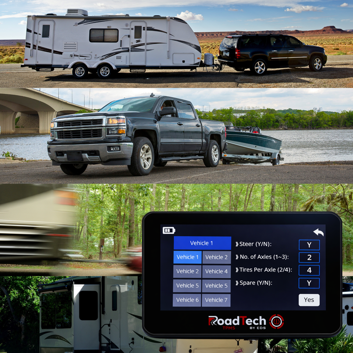 RoadTech TPMS Kit 4-12 Flow Through Sensors – Tire Pressure Monitoring System for RVs, Trailers & Tow Vehicles