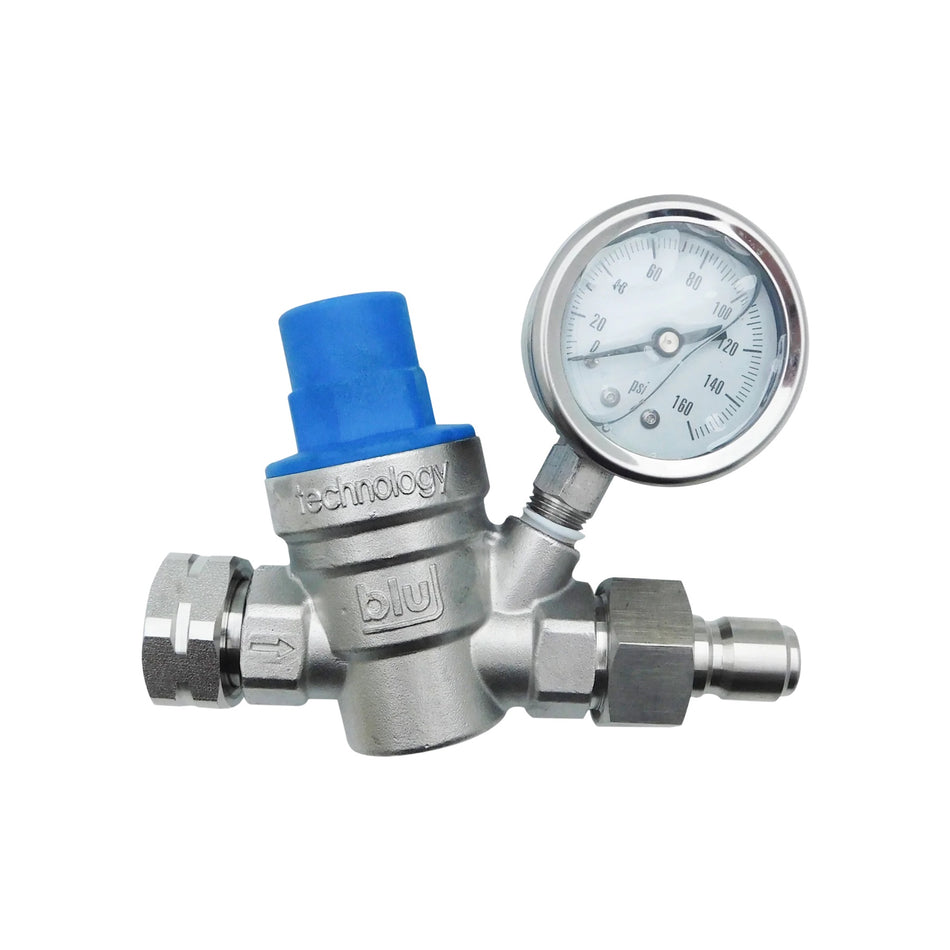 GoBluTech Stainless Steel Quick Connect Pressure Regulator, with 160 PSI Gauge and Inlet Stainless Screened Filter RV Regulator Valve, 3/4"