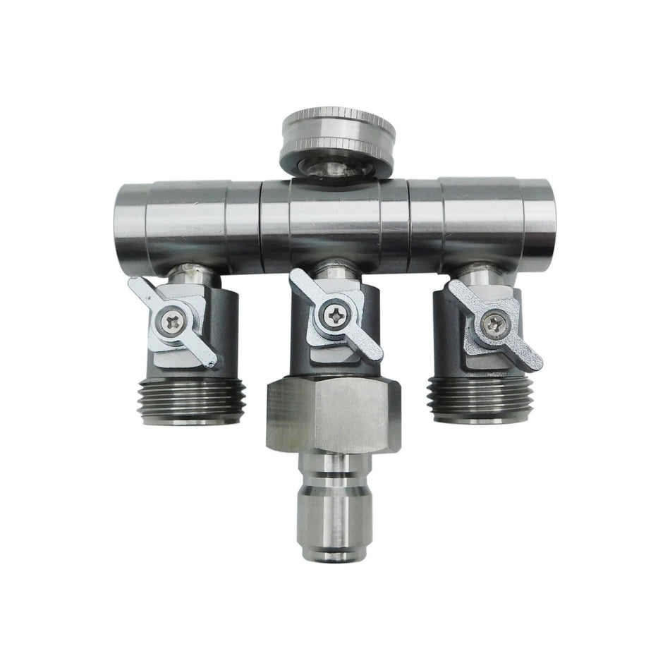 GoBluTech 3 Way Splitter - Stainless Steel Quick Connect with Garden Hose Spigot Faucet Bib, Stainless Steel Heavy Duty 3 Way Connector, Quick Connect for Blu Technology Hoses