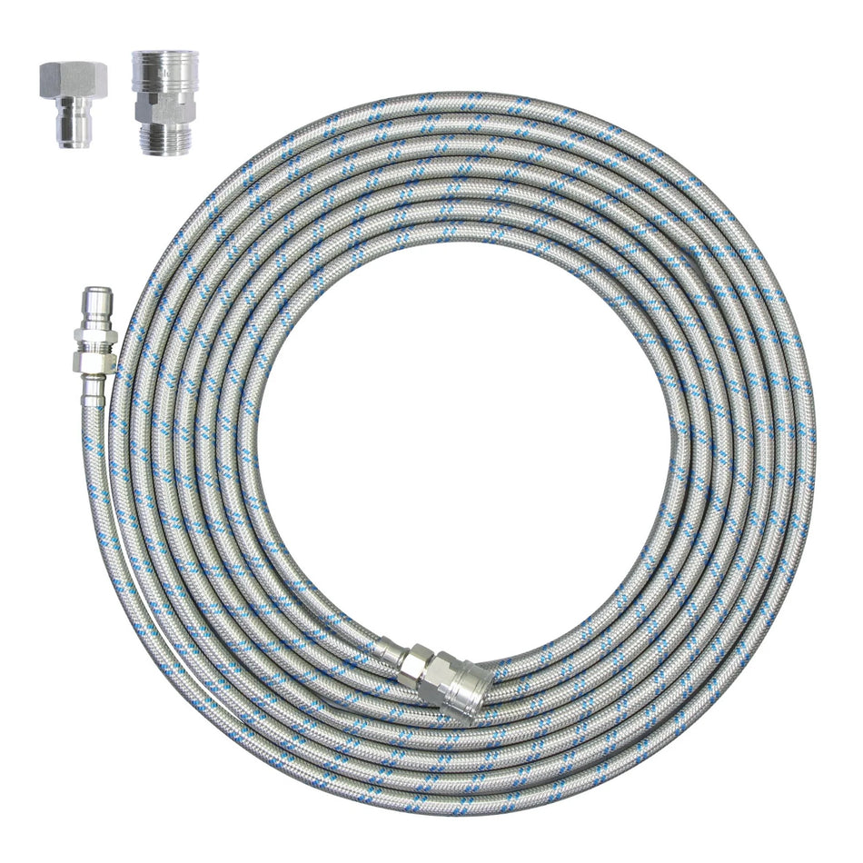GoBluTech 25' Universal Stainless Steel Hose with Quick Connects and Garden Hose Quick Connect Adapters
