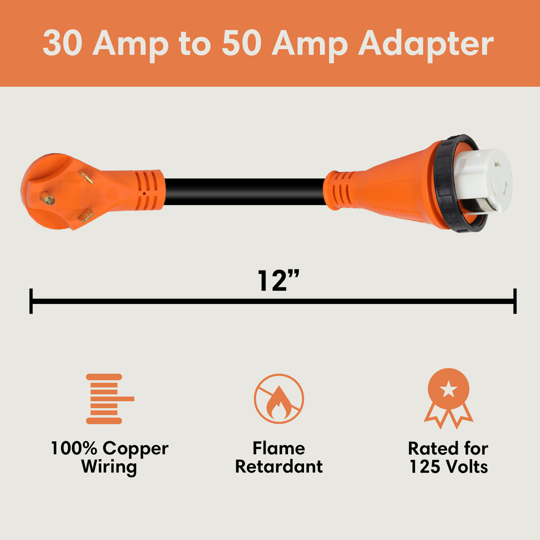 TechnoRV 30-Amp to 50-Amp RV Adapter – Locking