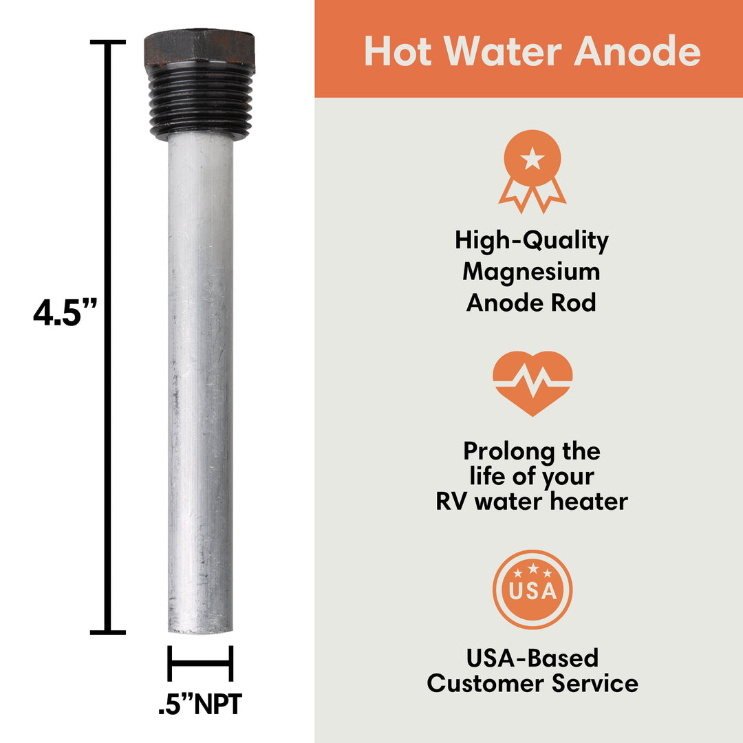 Hot Water Anode - 4.5"L x 1/2" NPT
