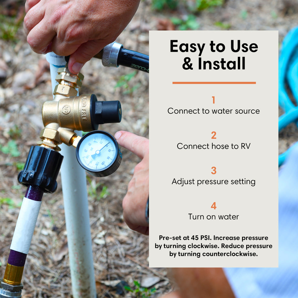 TechnoRV Water Pressure Regulator with Gauge – Brass